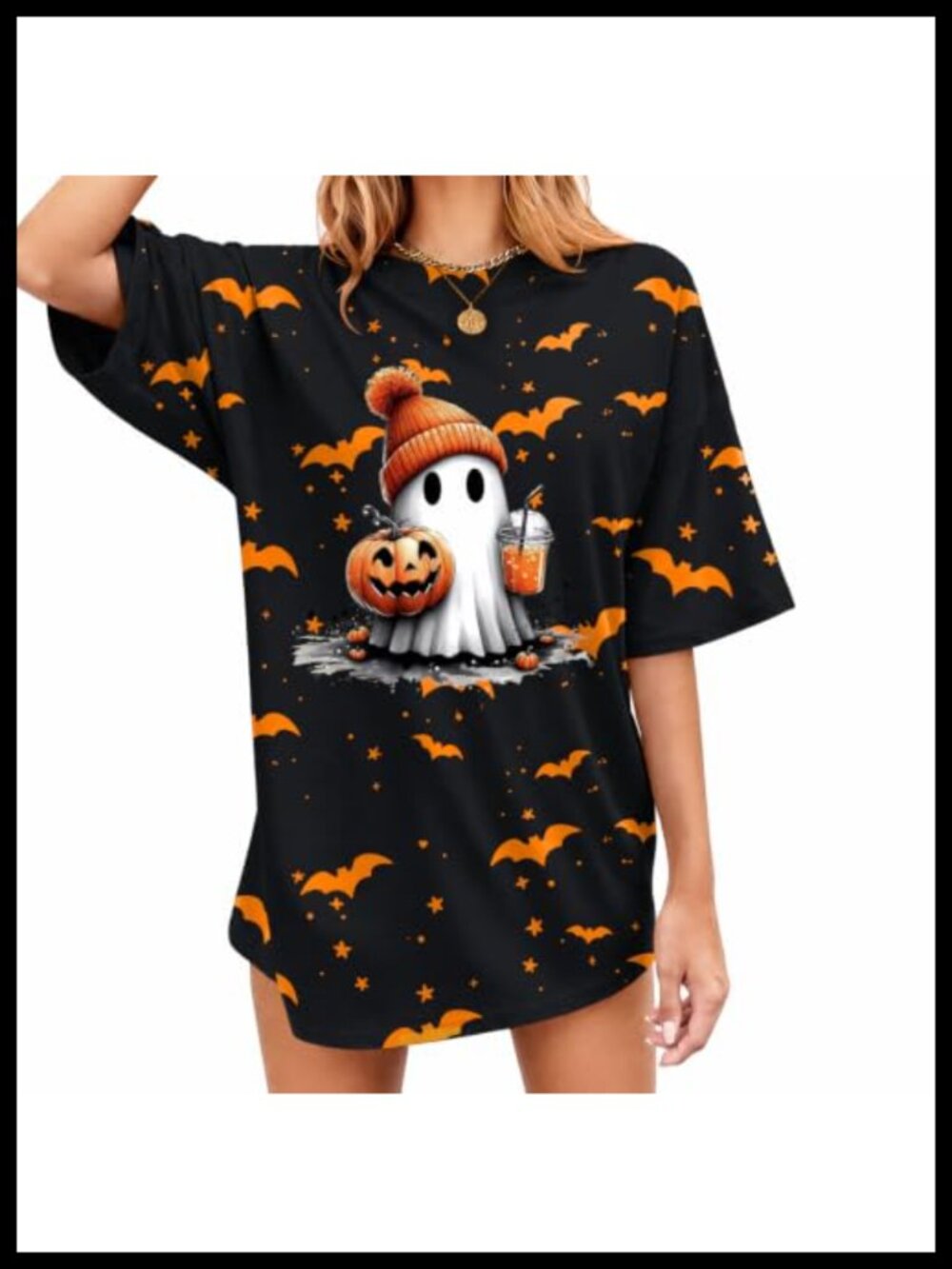 Oversized Halloween Graphic Tee Women Short Sleeve Crew Neck